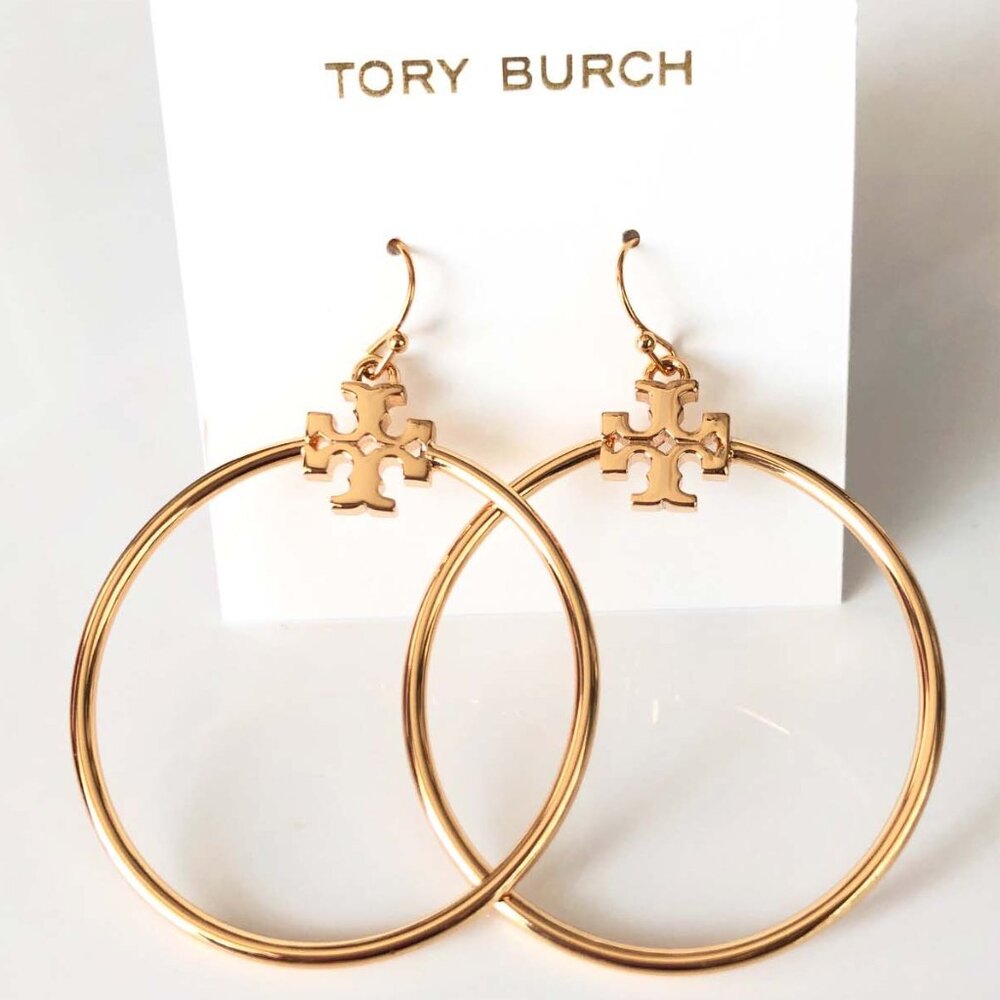 NEW Tory Burch Stacked Hoop Drop Earrings 1.5” Silver or Rose Gold